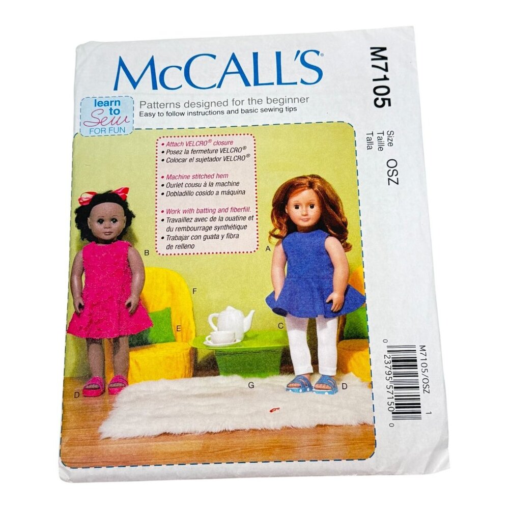 McCalls M7105 18 in Doll Clothing Learn to Sew Pattern Uncut‎